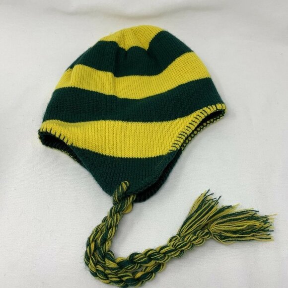 Green & Yellow Striped Beanie (w/tassels) - Picture 5 of 6
